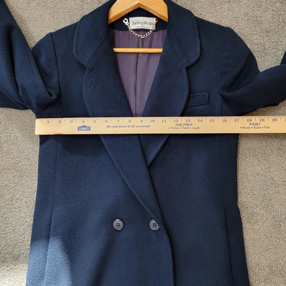 Vintage Women's Ashley Scott 100% Wool Navy Blue Coat - S - Picture 7 of 14